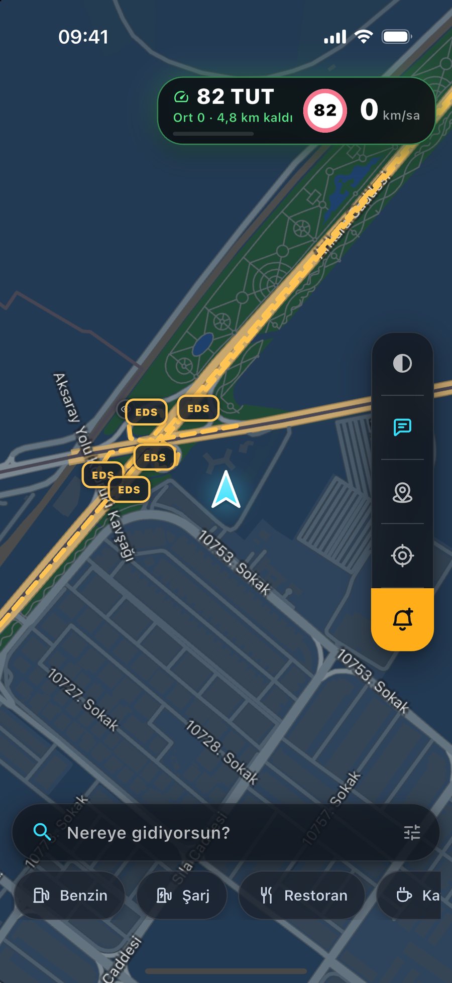 Kuzey Maps shows the map with EDS gates and a speed panel inside an average-speed corridor.